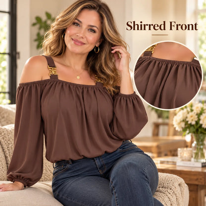 Women's Buckle Strap Draped Blouse