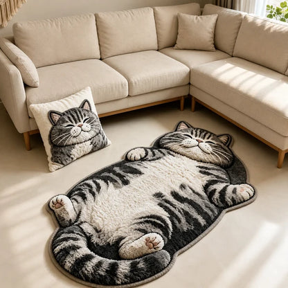Cute Sleeping Cat Shaped Floor Rug