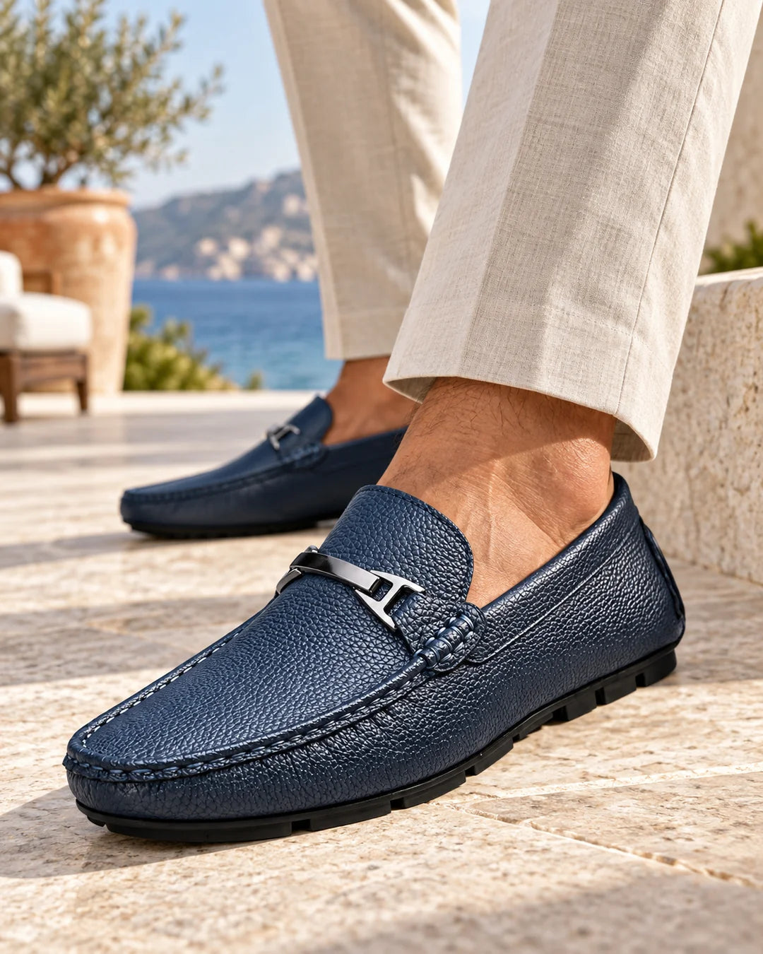 Men's Pebble-Grain Look Driving Loafers