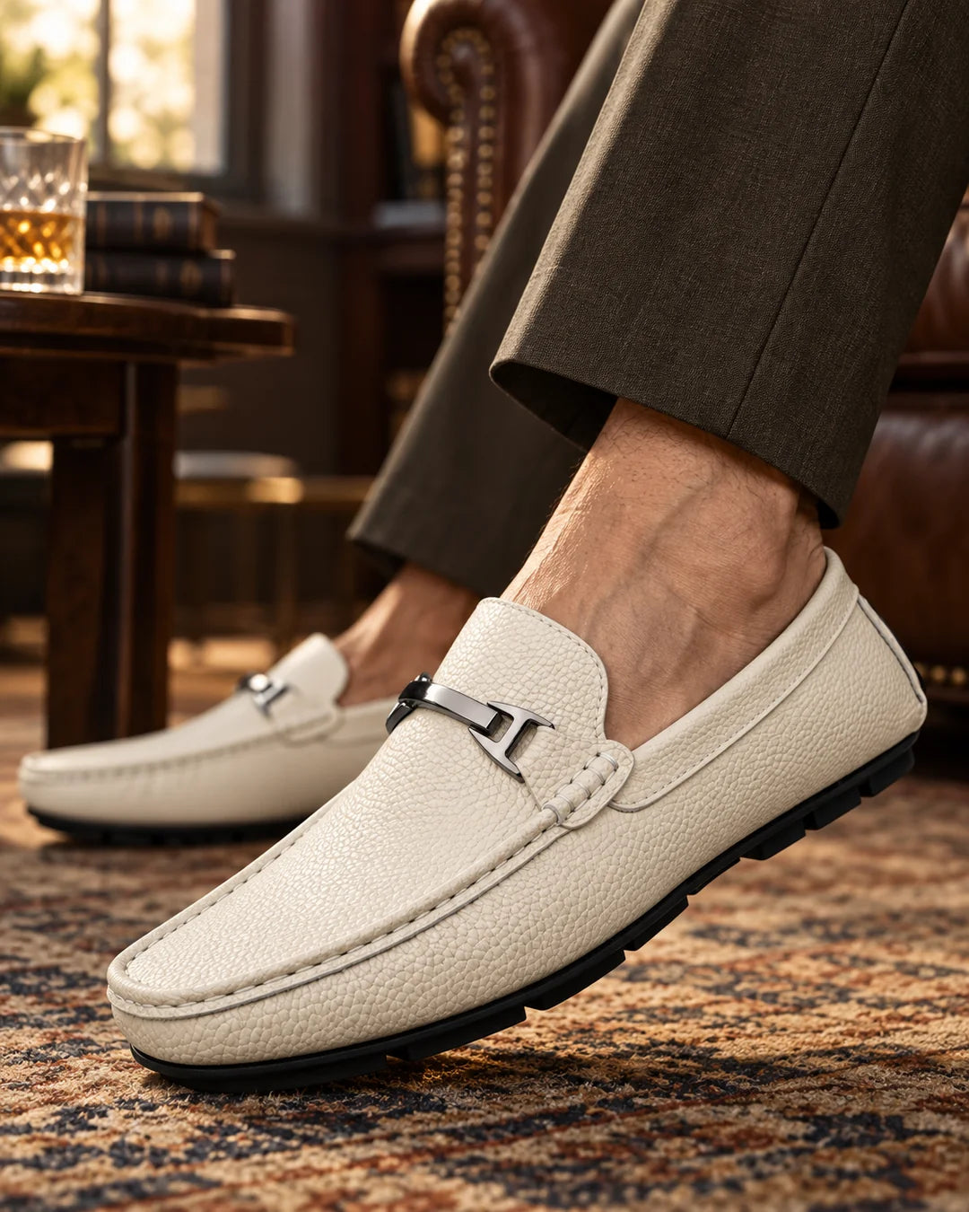 Men's Pebble-Grain Look Driving Loafers
