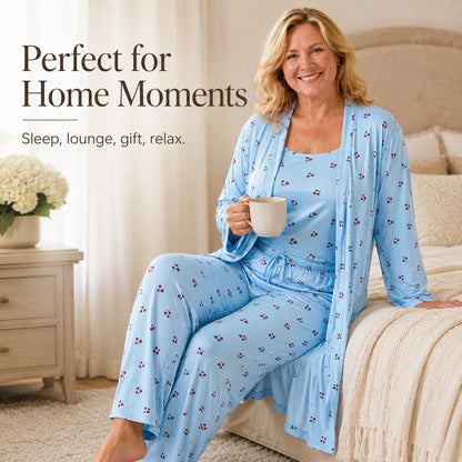 Women's Cherry Print Three-Piece Lounge Set