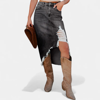 Women's Relaxed High Waist Denim Maxi Skirt