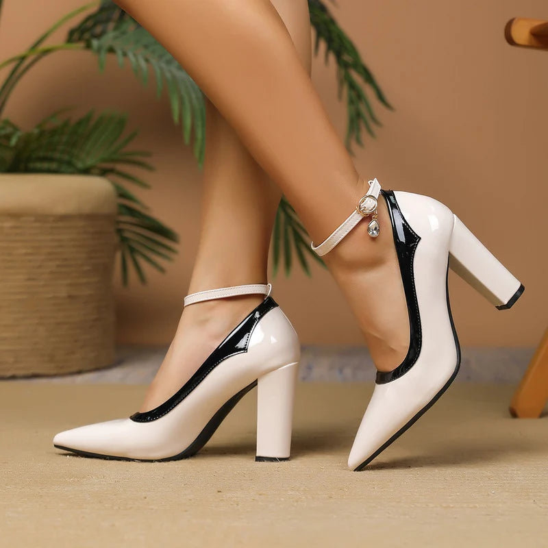 Women's Two Tone Patent Look Block Heels