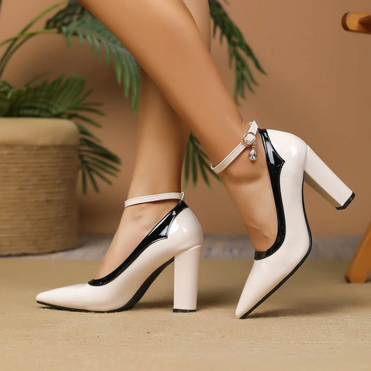 Women's Two Tone Patent Look Block Heels