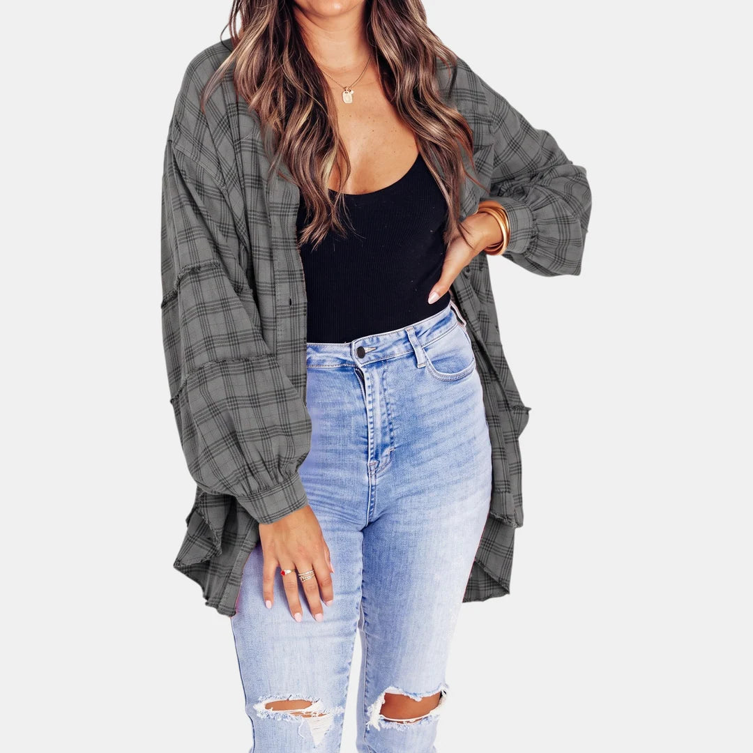 Women's Raw Hem Oversized Check Shirt