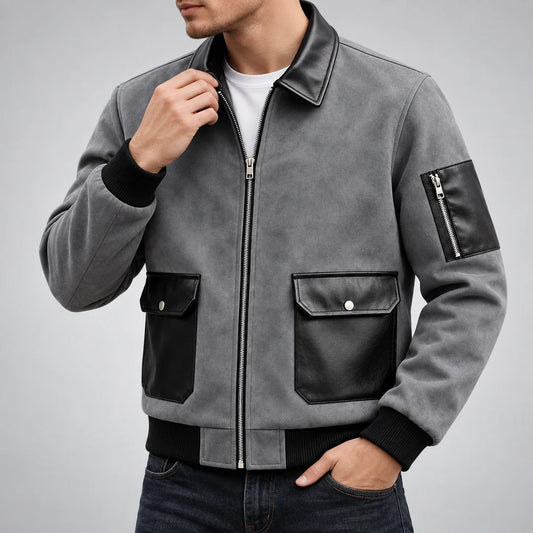 Men's Suede-Look Zip-Up Bomber Jacket