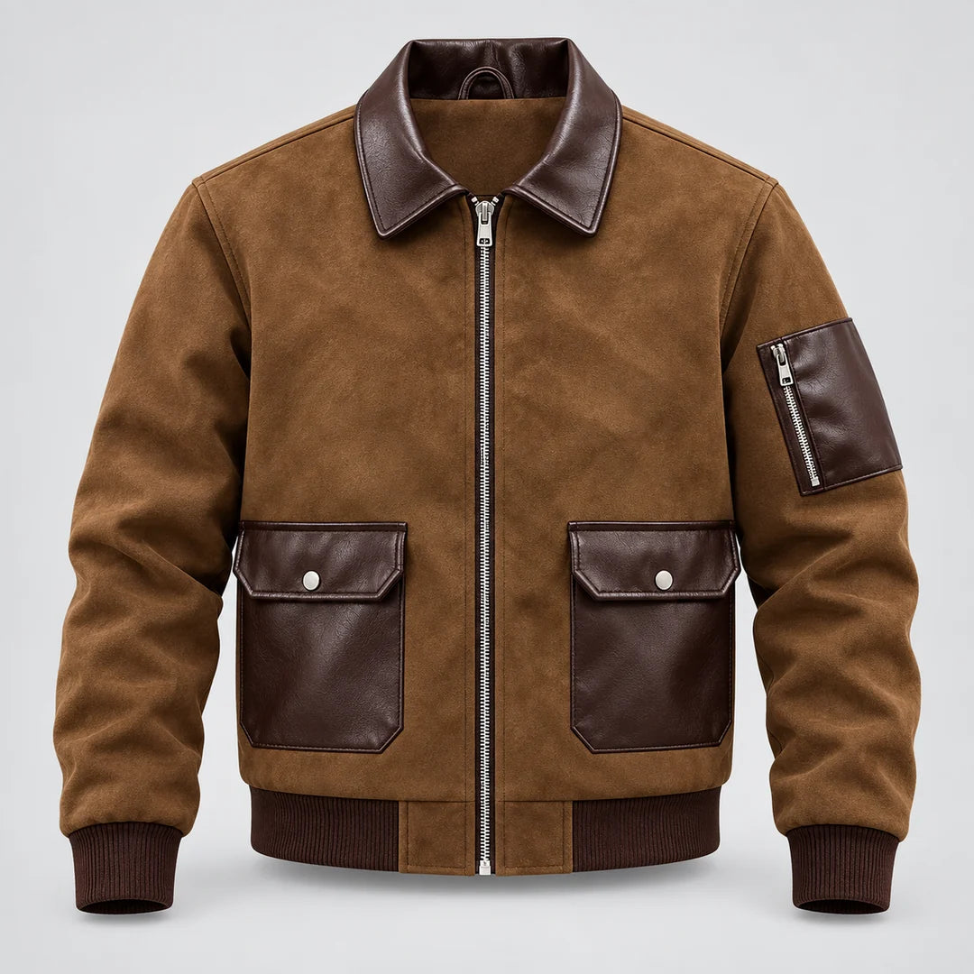 Men's Suede-Look Zip-Up Bomber Jacket