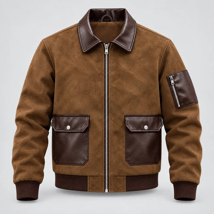 Men's Suede-Look Zip-Up Bomber Jacket