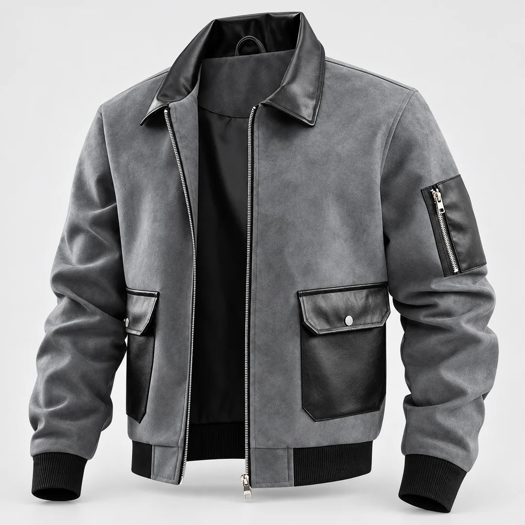 Men's Suede-Look Zip-Up Bomber Jacket