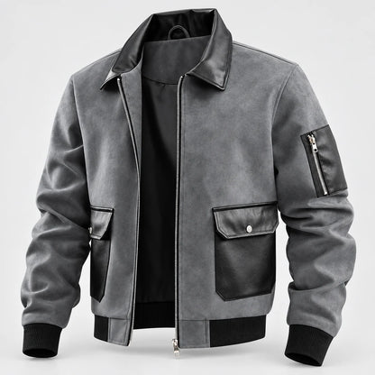 Men's Suede-Look Zip-Up Bomber Jacket