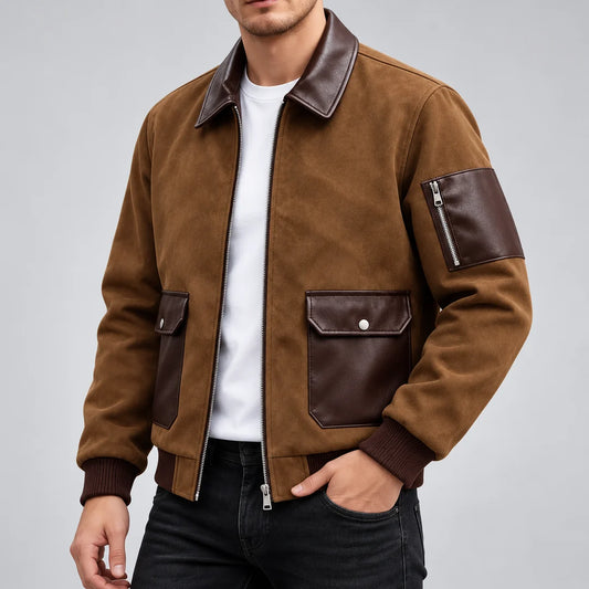 Men's Suede-Look Zip-Up Bomber Jacket