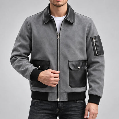 Men's Suede-Look Zip-Up Bomber Jacket