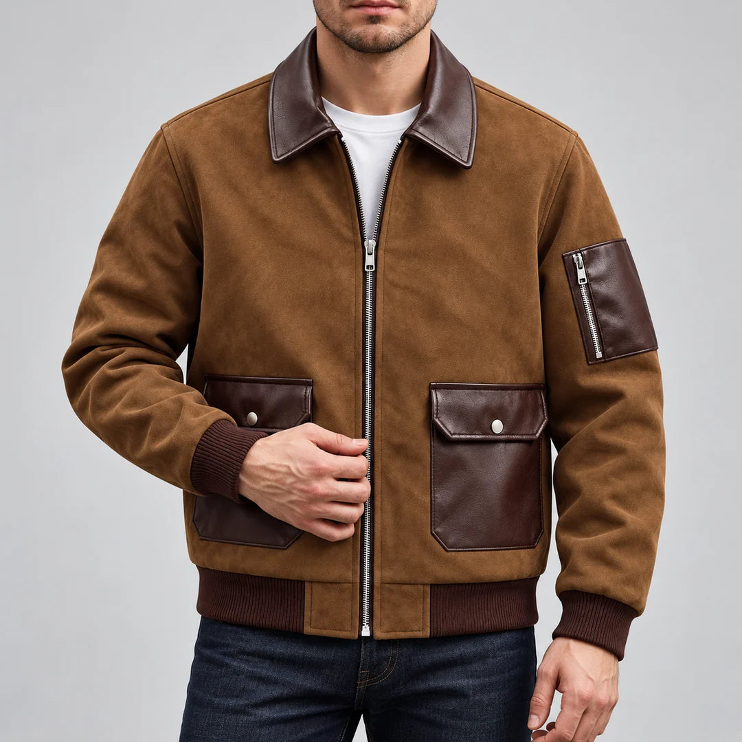 Men's Suede-Look Zip-Up Bomber Jacket