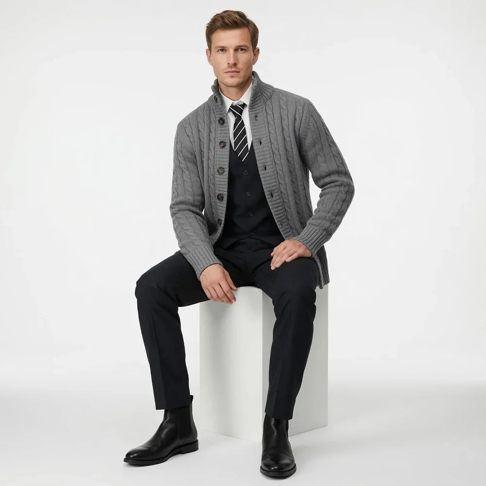 Men's Stand Collar Button Knit Cardigan