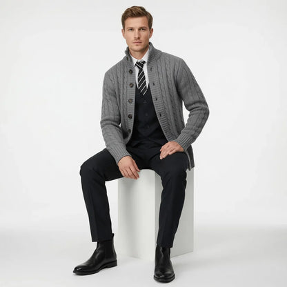 Men's Stand Collar Button Knit Cardigan