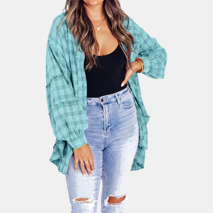 Women's Raw Hem Oversized Check Shirt