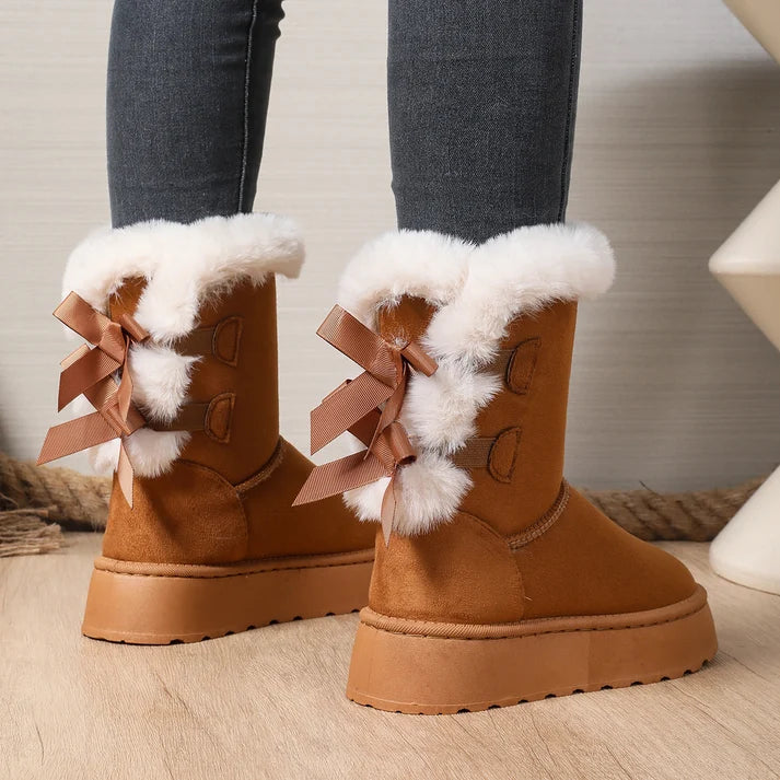 Women's Bow Detail Fleece-Lined Platform Boots