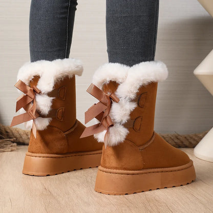 Women's Bow Detail Fleece-Lined Platform Boots