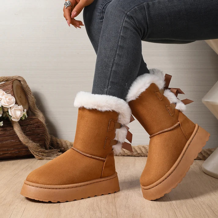 Women's Bow Detail Fleece-Lined Platform Boots