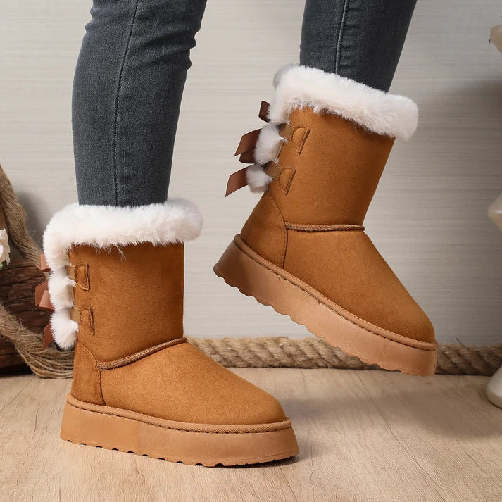 Women's Bow Detail Fleece-Lined Platform Boots