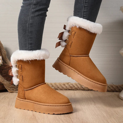 Women's Bow Detail Fleece-Lined Platform Boots