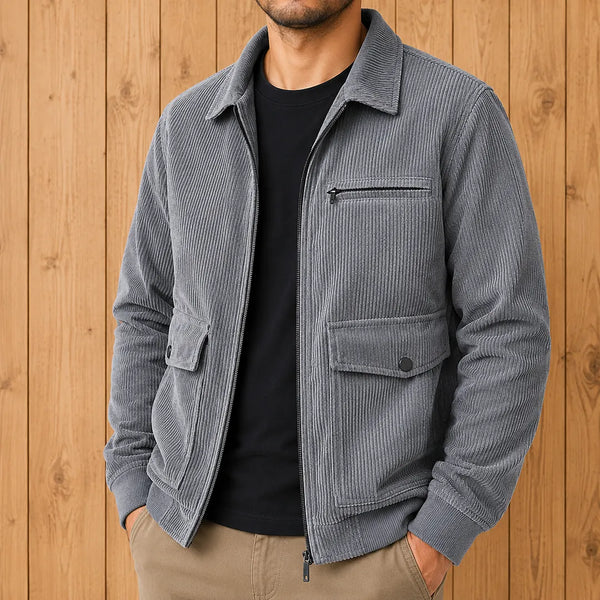 Men's Textured Zip-Up Casual Jacket