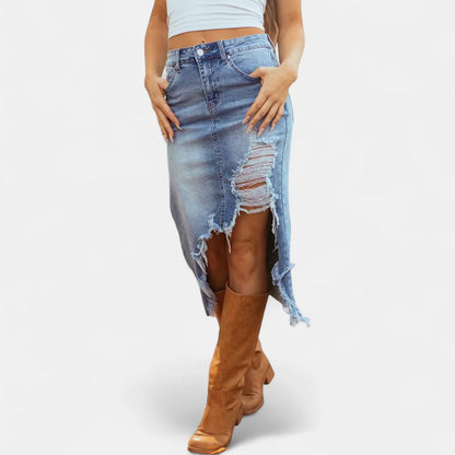 Women's Relaxed High Waist Denim Maxi Skirt