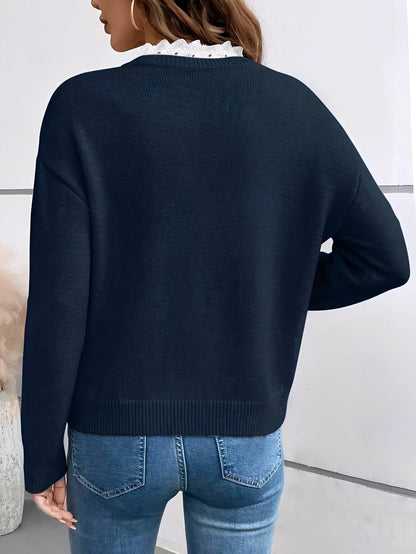 Women's Lace Collar V-Neck Jumper