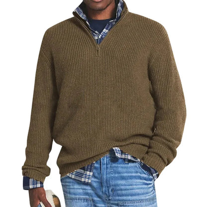 Men's Textured Button Neck Jumper