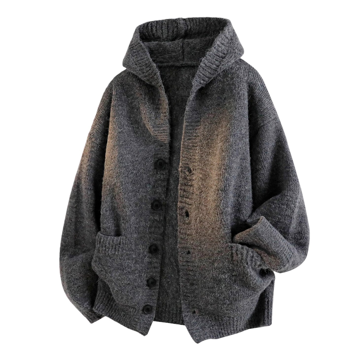 Unisex Textured Hooded Knit Cardigan