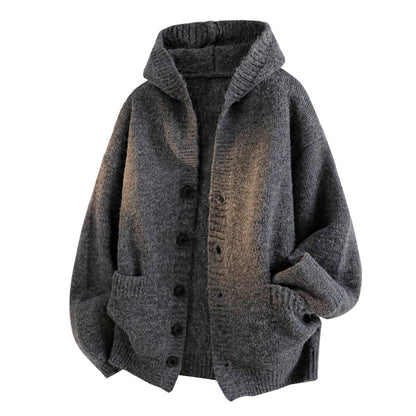 Unisex Textured Hooded Knit Cardigan