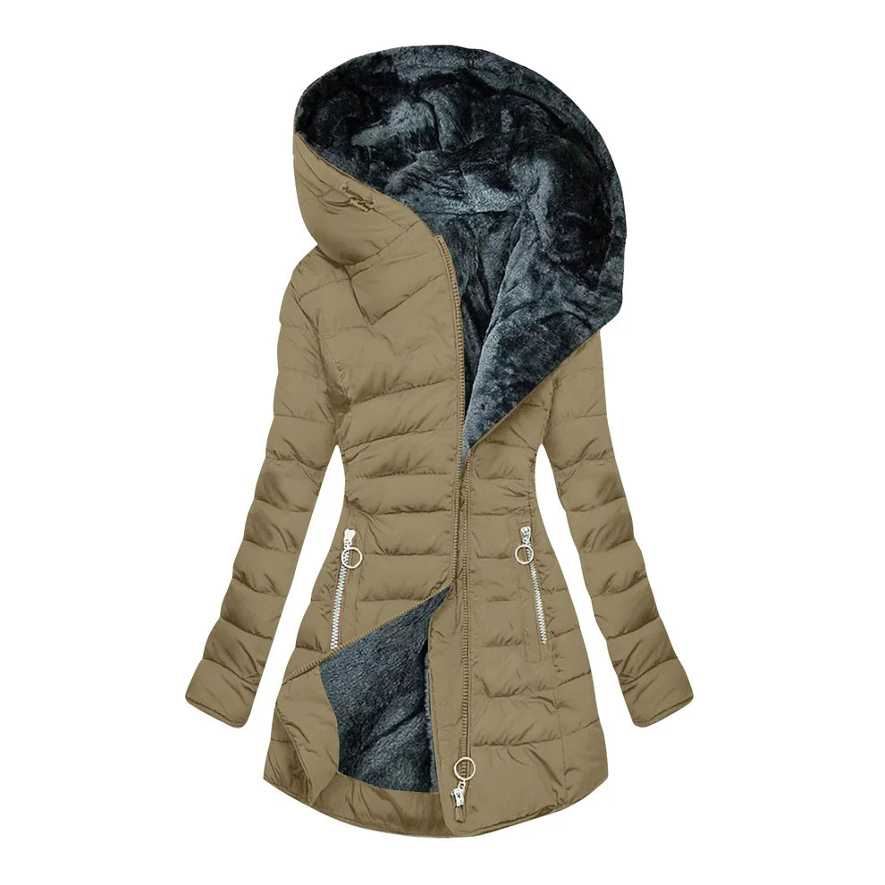 Women's Quilted Plush Lined Long Coat