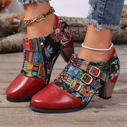 Women's Ethnic-Style Block Heel Ankle Boots