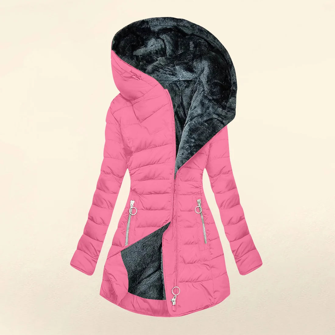Women's Quilted Plush Lined Long Coat
