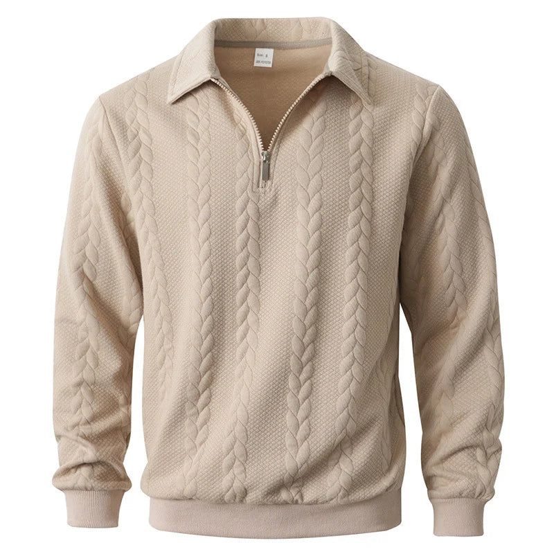 Men's Cable Texture Zip Collar Jumper