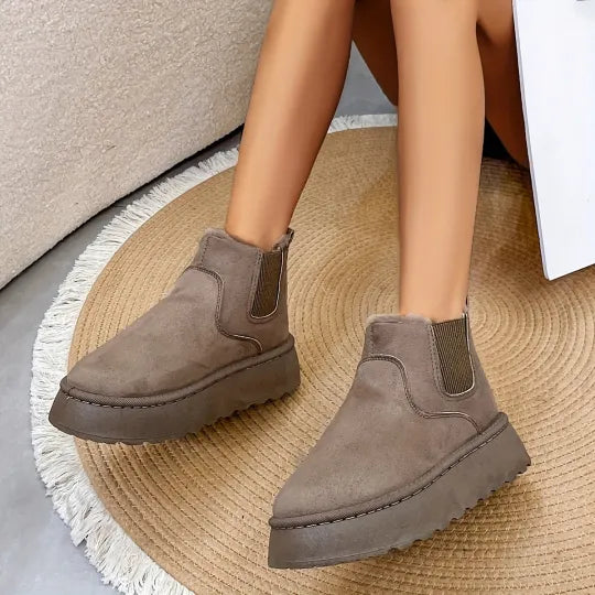 Women's Fuzzy Collar Slip-On Ankle Boots