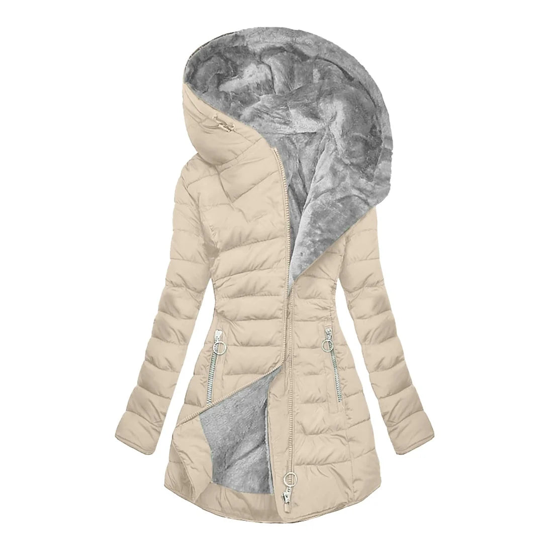 Women's Quilted Plush Lined Long Coat