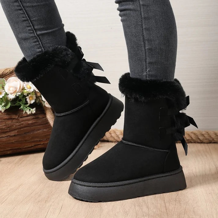 Women's Bow Detail Fleece-Lined Platform Boots