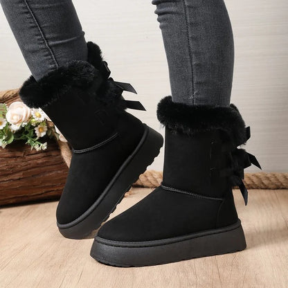 Women's Bow Detail Fleece-Lined Platform Boots