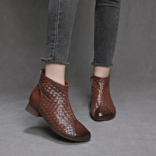 Women's Vintage Woven Low-Heel Ankle Boots