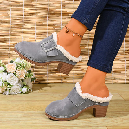 Women's Cosy Buckle Detail Heeled Mules
