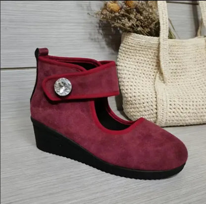 Women's Rhinestone Buckle Wedge Ankle Boots
