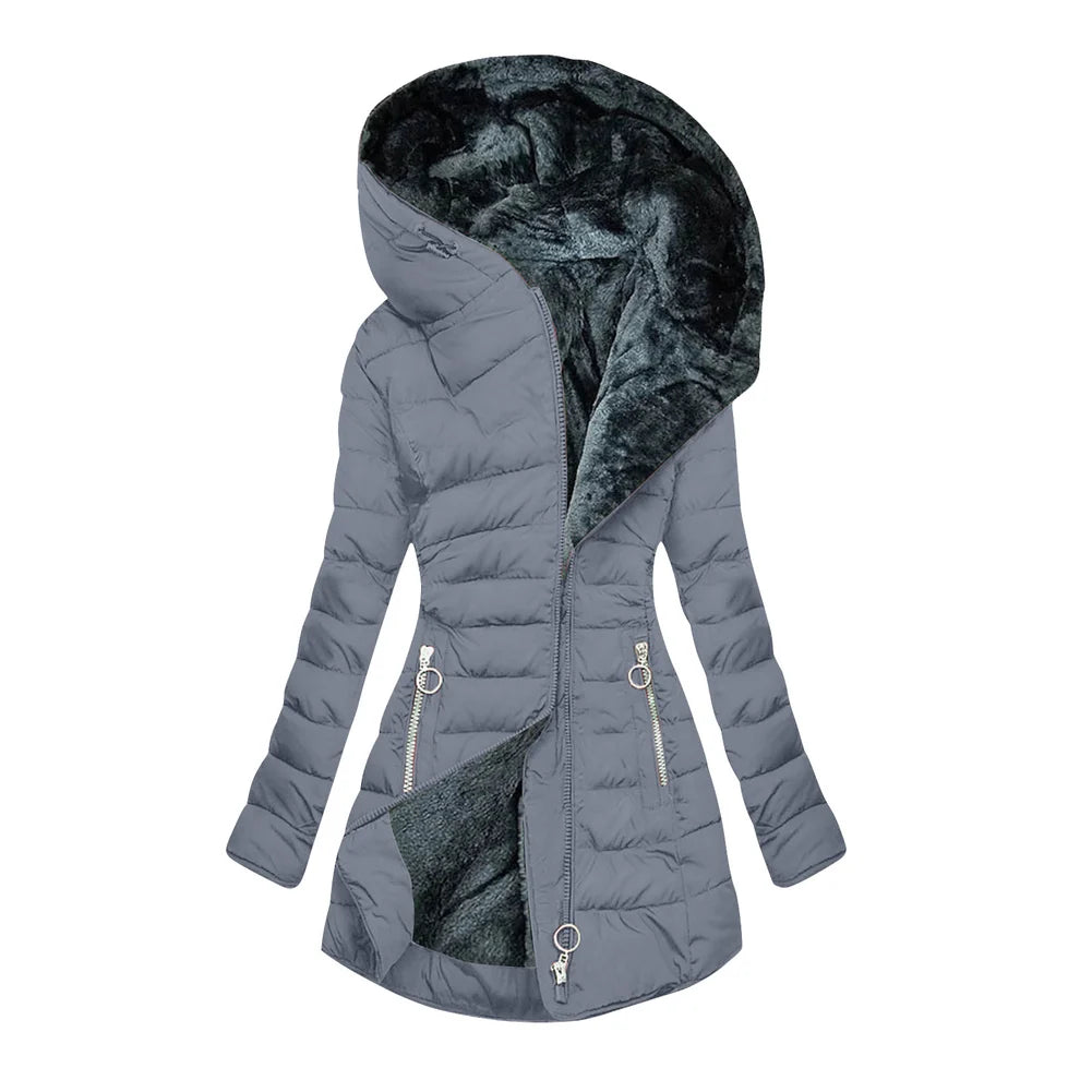 Women's Quilted Plush Lined Long Coat