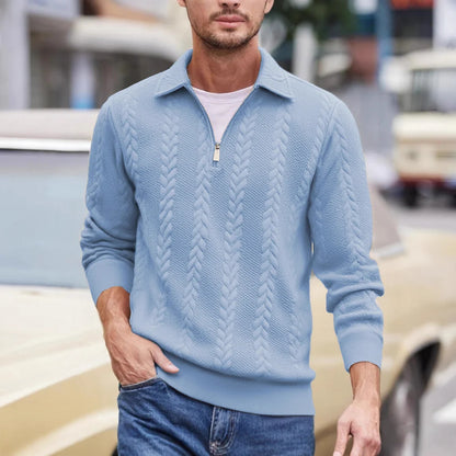 Men's Cable Texture Zip Collar Jumper