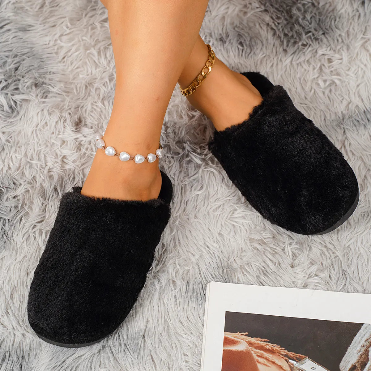 Women's Plush Slip-On House Slippers