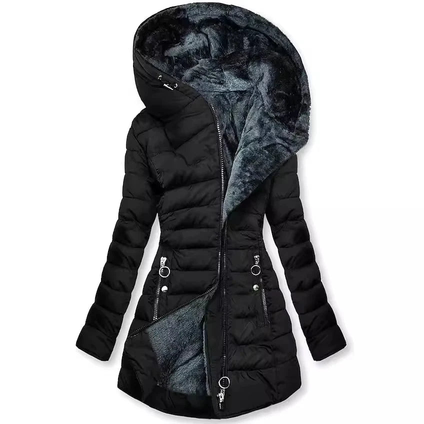 Women's Quilted Plush Lined Long Coat