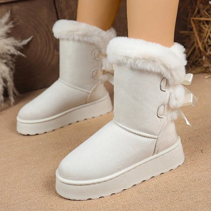 Women's Bow Detail Fleece-Lined Platform Boots