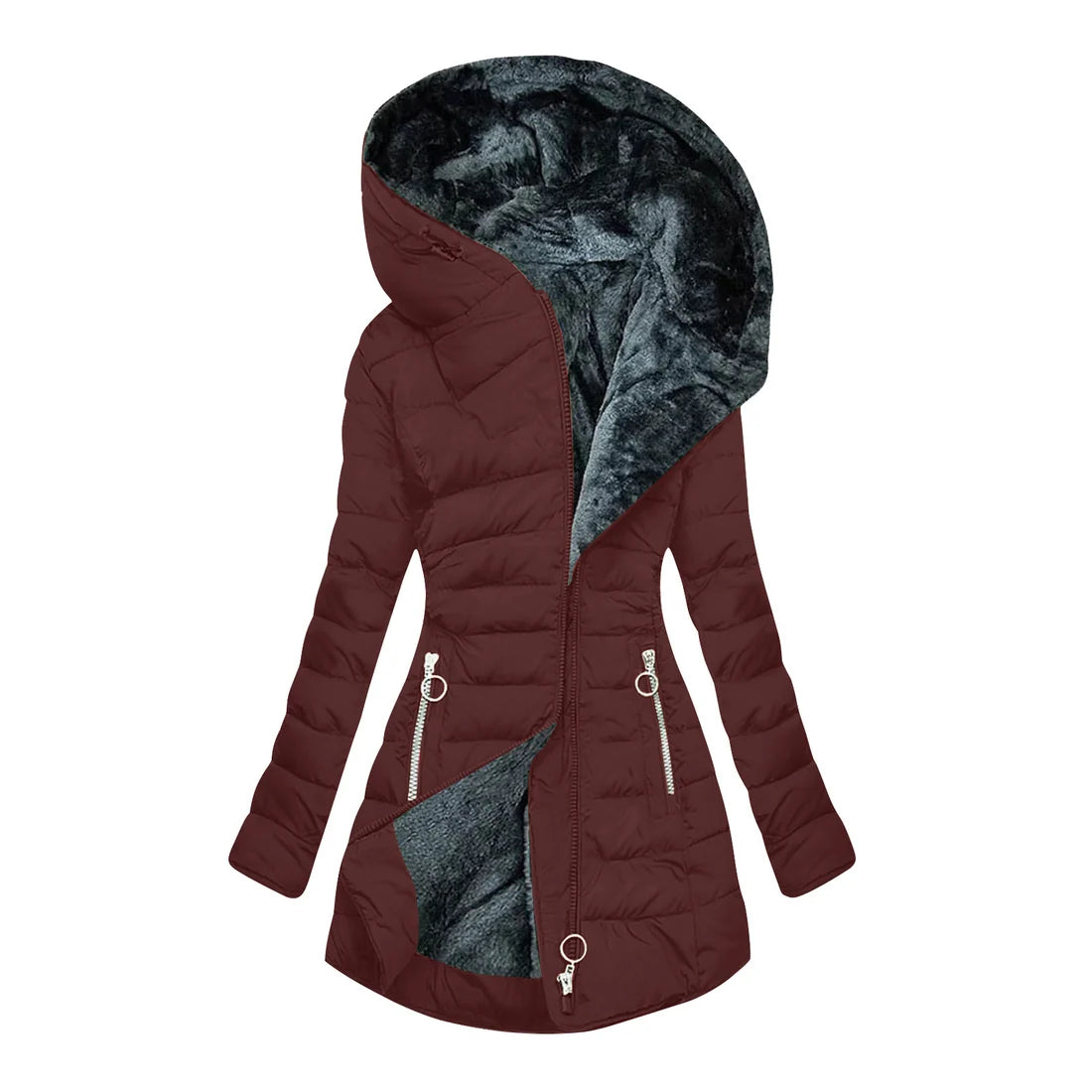 Women's Quilted Plush Lined Long Coat
