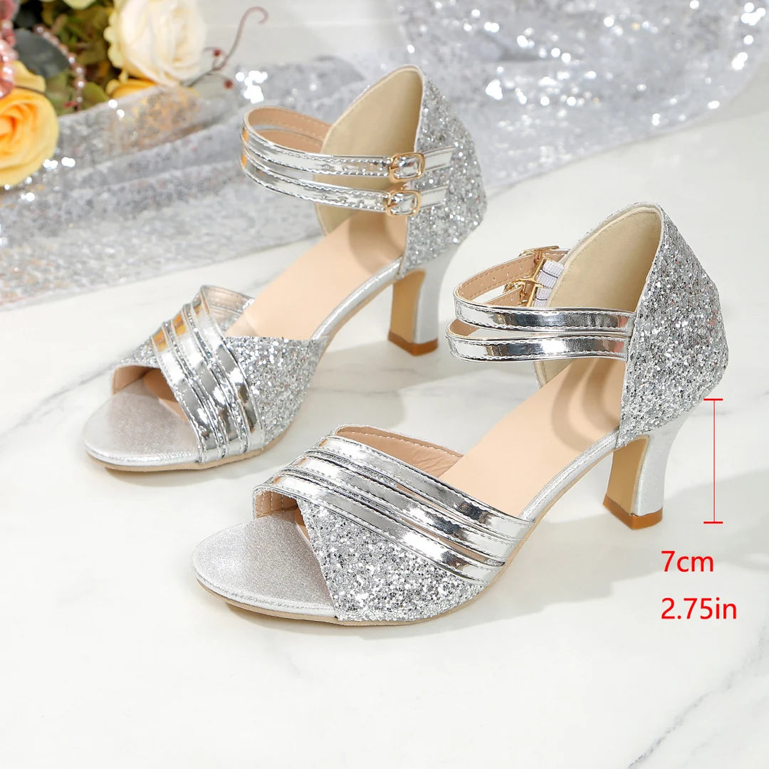Women's Glitter Strappy Block Heel Sandals
