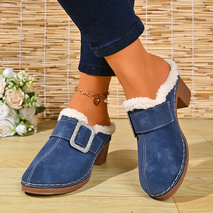 Women's Cosy Buckle Detail Heeled Mules